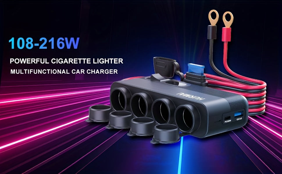 12V Socket Power Outlet, 10FT Cable 24V 216W Multi Port Outlet, 12 Volt Car Plug Lighter Socket, Power Supply Car Plug Outlet, Extension Cable With Perforated Terminal Direct Battery Adapter