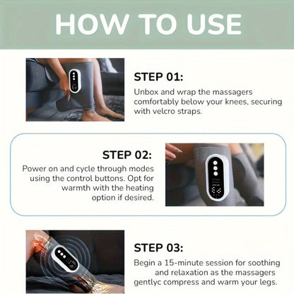 Air Compression Leg Massager – Cordless Calf & Foot Massager with 3 Intensity Levels for Legs, Thighs, Knees & Feet | Circulation Booster, Holiday Gift for Women & Men