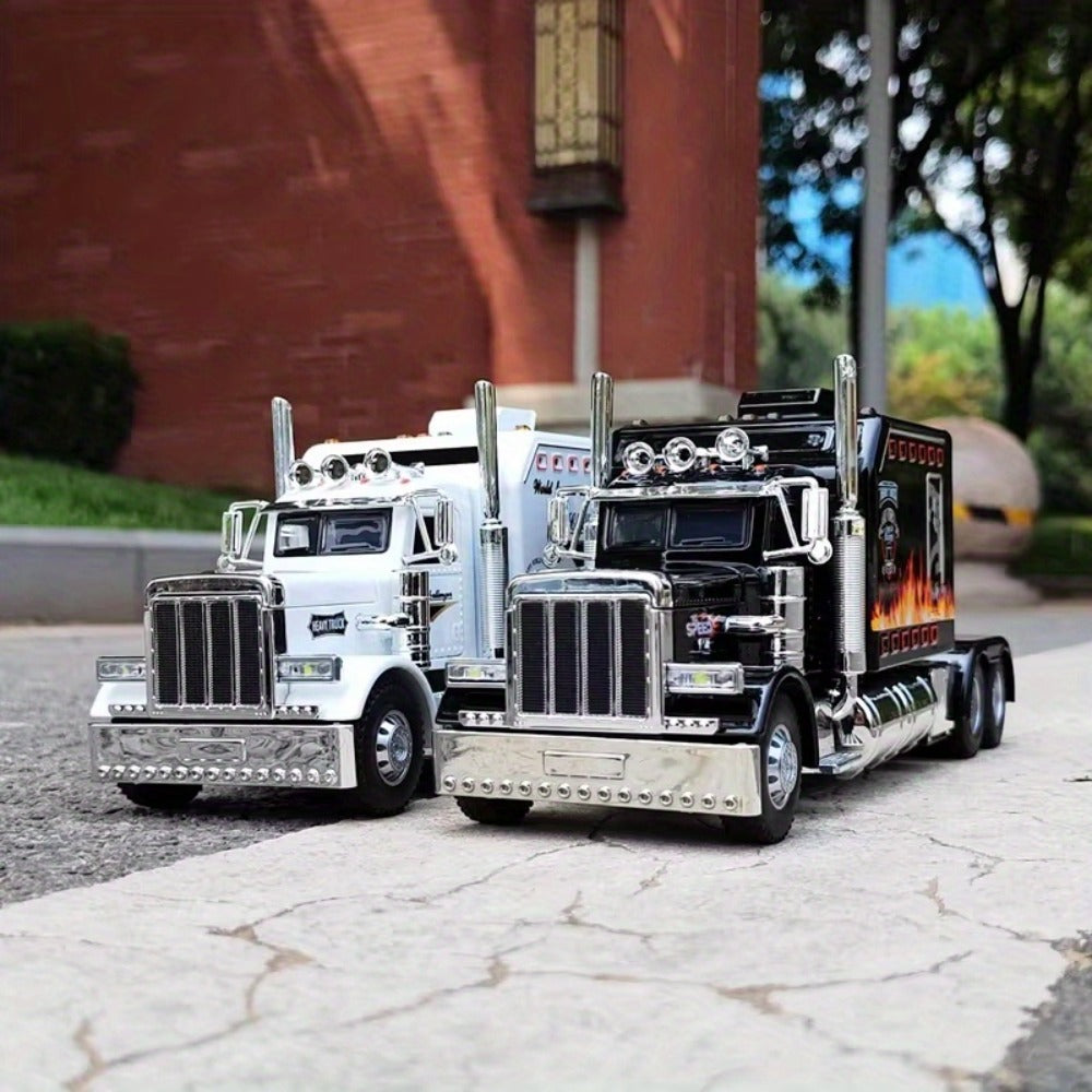 Semi Truck Toy 1:24 Scale Die-Cast Metal Pull-Back Alloy Semi-Trailer Truck with Trailer – Heavy Duty Truck Model Collectible Ornament for Kids Boys Ages 3+ | Best Birthday Christmas Gift