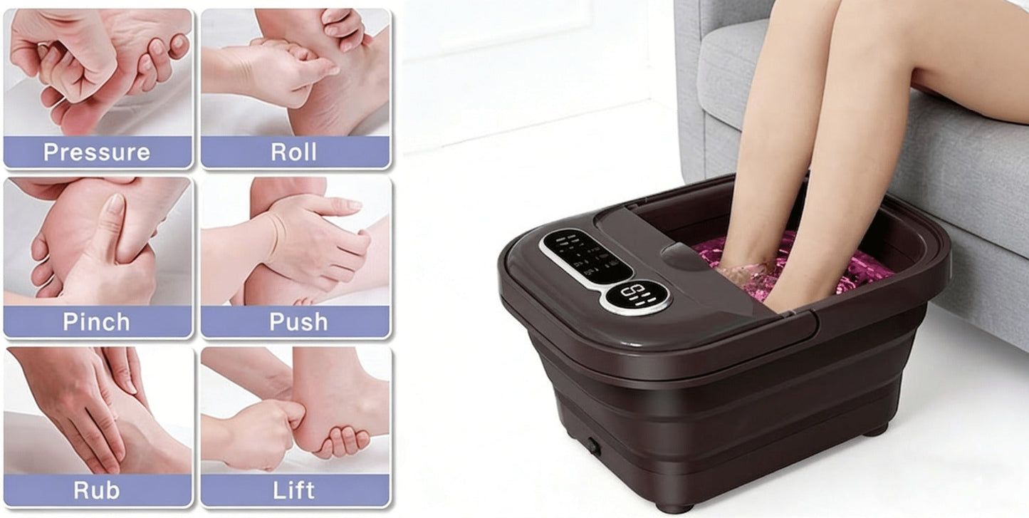 Foldable Foot Spa Bath Massager with Automatic Heating – Temperature-Controlled Foot Soak Basin with Massage Rollers, Bubble Jets & Pedicure Kit, Collapsible Foot Bath for Home Relaxation & Gift