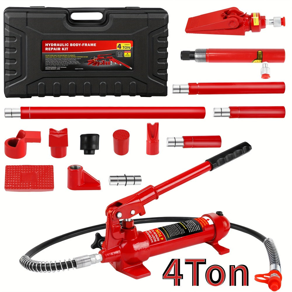Porta Power Hydraulic Jack Kit 4 / 10 / 20 Ton, High Carbon Steel Body Repair Ram Set for Pulling Pushing Lifting Bending Straightening, Auto Overload Protection, Cars Trucks Farm Equipment, with Case