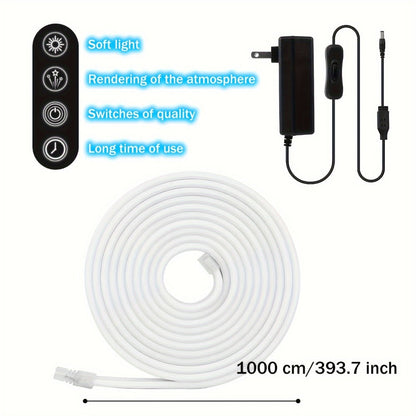 Neon LED Strip Lights 10m 32.8ft IP65 Waterproof with Power Adapter, 24V Flexible Neon Light Strip in White, Warm White, Ice Blue & Pink, for Bedroom, Living Room, Kitchen, Staircase, Indoor & Outdoor Decor