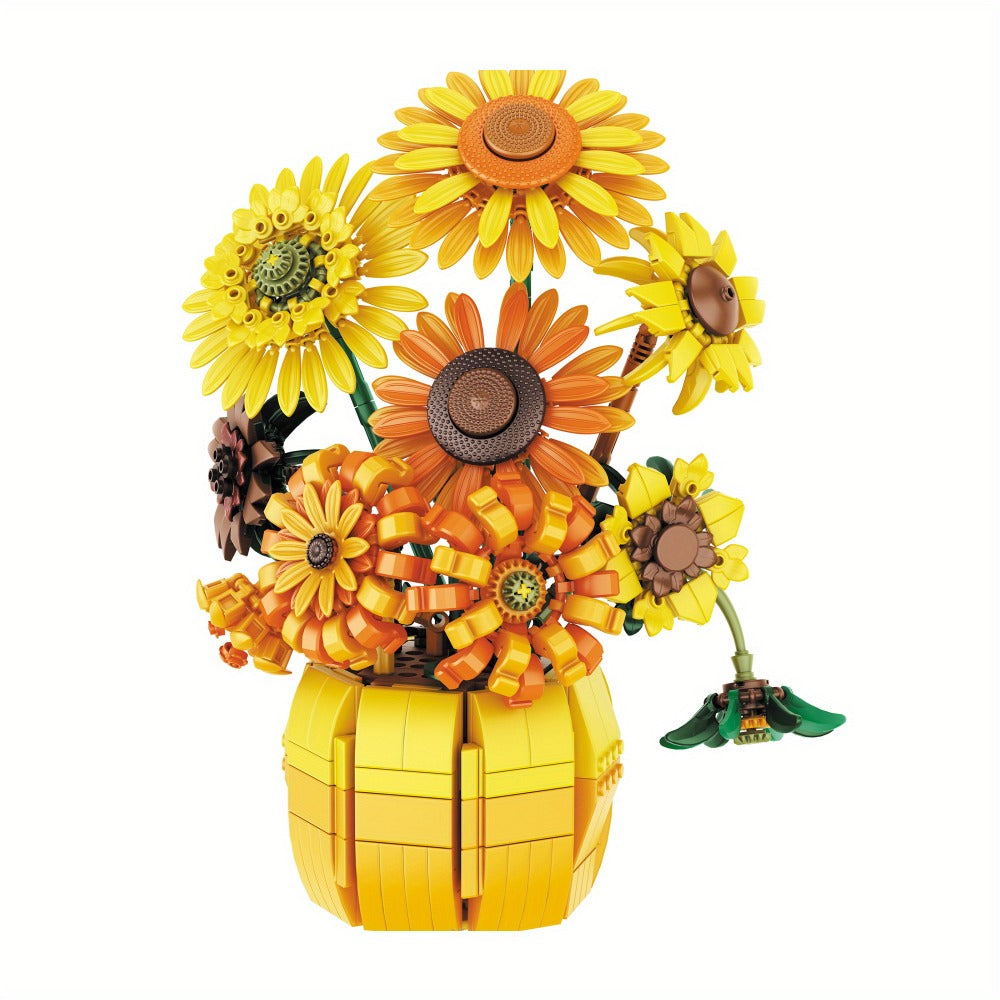 Sunflower Bouquet Building Blocks Set 1009 Pieces – Realistic Floral LEGO-Compatible Brick Kit for Adults & Teens, Home Decor Display, Mother's Day Valentine's Day Birthday Gift for Women