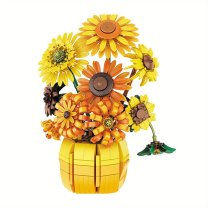 Sunflower Bouquet Building Blocks Set 1009 Pieces – Realistic Floral LEGO-Compatible Brick Kit for Adults & Teens, Home Decor Display, Mother's Day Valentine's Day Birthday Gift for Women
