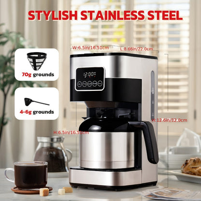 Touch Screen Programmable Drip Coffee Maker, Stainless Steel, Pause & Serve, Customizable Brew Strength, Keep Warm, Auto Shut-Off, Modern Coffee Machine for Home Kitchen