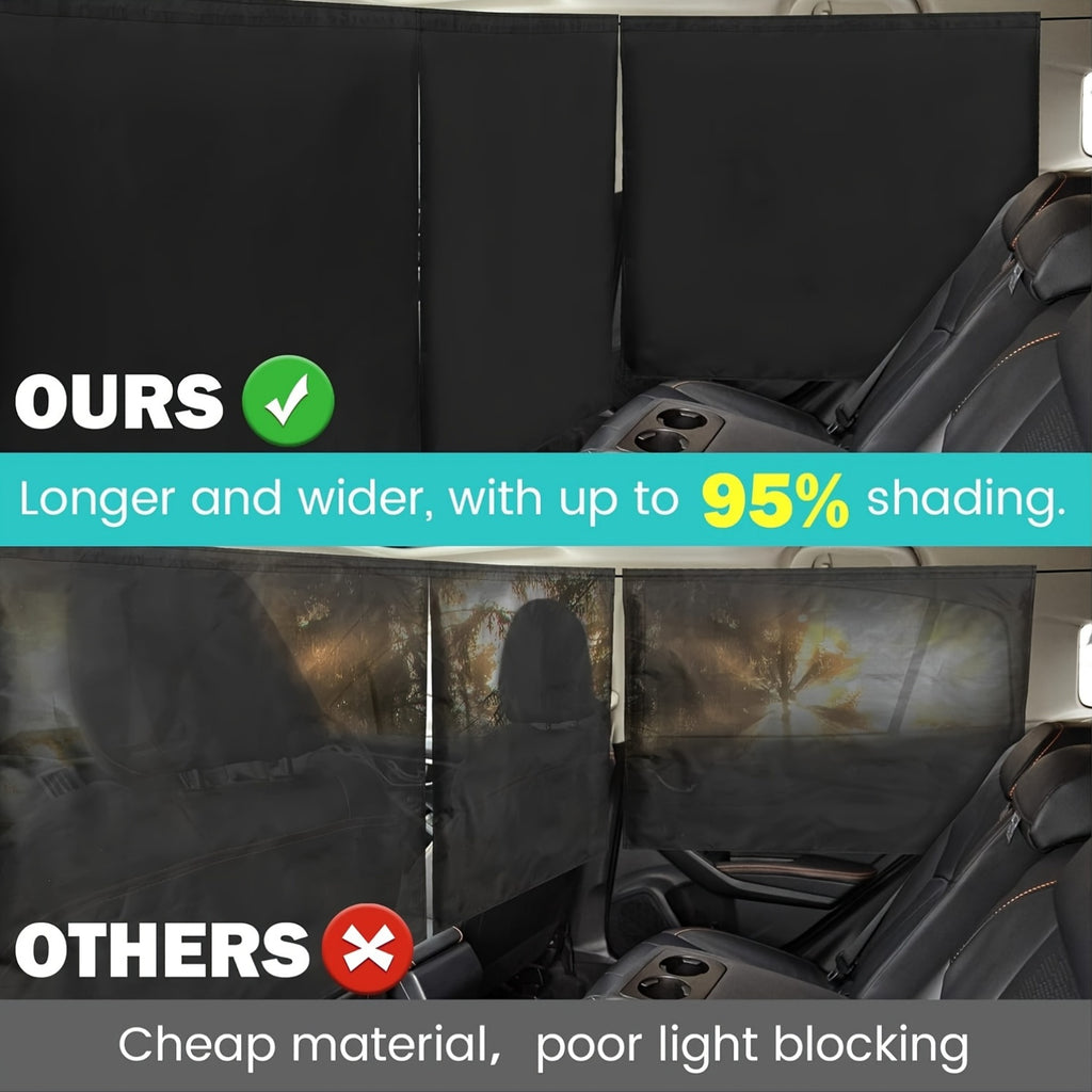 Car Curtains That Block 99% of Light, Including One Curtain for The Rear Seat Divider And Two for The Rear Side Windows, Designed for Wide Sedans And Suvs, Providing Sunshade Coverage (Set of Three Extra-Large Car Curtains)