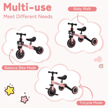 3-in-1 Toddler Balance Bike Convertible Tricycle for Kids Ages 2-5 Adjustable Foldable Rear Wheels Removable Pedals Trike Balance Bike Combo Birthday Gift Boys Girls