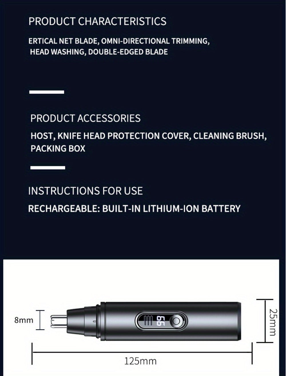 Nose Hair Trimmer Electric Painless 3-in-1 USB Rechargeable with LED Display – Trims Nose Ear Hair Eyebrows Waterproof Grooming Device for Men Women