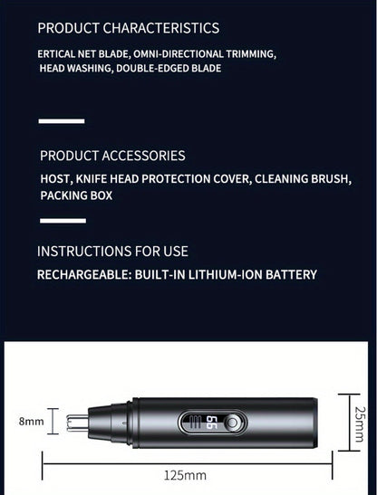Nose Hair Trimmer Electric Painless 3-in-1 USB Rechargeable with LED Display – Trims Nose Ear Hair Eyebrows Waterproof Grooming Device for Men Women