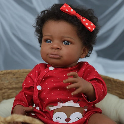 Black Girl Reborn Doll 20 Inch Fabric Soft Body Hand-Implanted Hair Lifelike African American Newborn Girl – Realistic Diversity Doll Only for Kids Collectors Birthday Christmas Gift