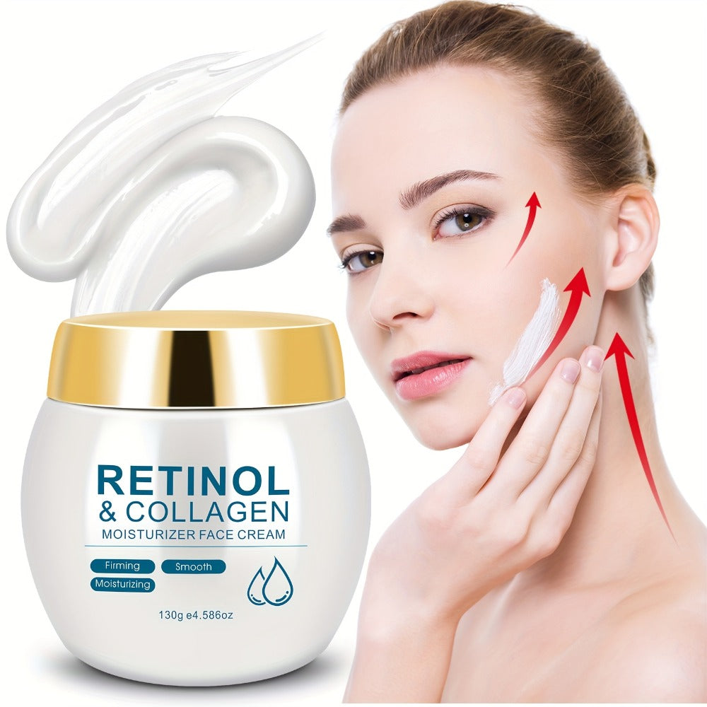 Retinol & Collagen Moisturizer Face Cream with Hyaluronic Acid & Vitamin E, Hydrating Firming Anti-Aging Day & Night Cream for All Skin Types, Hypoallergenic Neck & Face Moisturizer – 130g