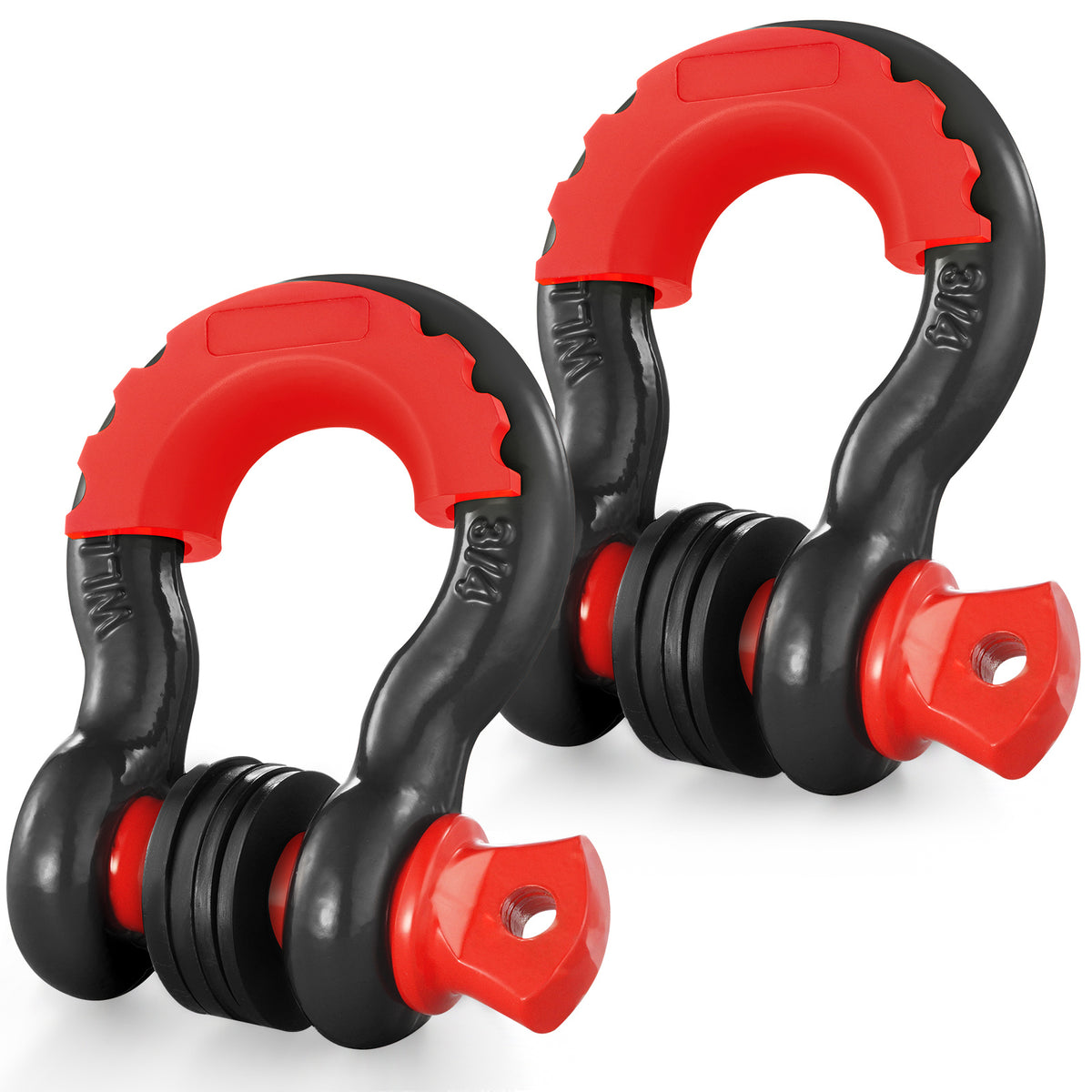 VEVOR 3/4" D-Ring Shackle, 2 Pack Alloy Steel Shackles 62832 lbs (28.5 Ton) Break Strength with 7/8" Screw Pin, Isolators & Washers, Heavy Duty Off Road Vehicle Recovery Shackle for Jeep Truck,Orange/Black/Red