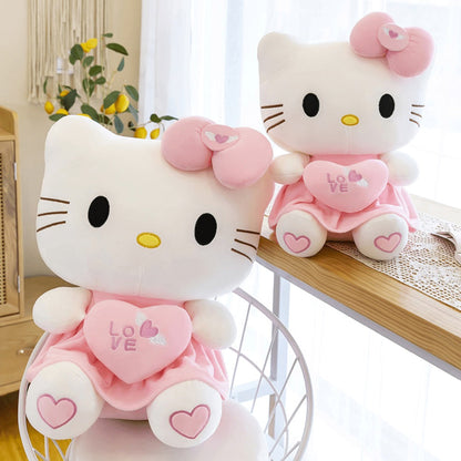 Hello Kitty Stuffed Animal Plush Doll Officially Licensed Sanrio – Pink White KT Cat Soft Cuddly Plush with Hugging Heart, Kawaii Collectible Gift for Girls Kids Teens Fans, Birthday Christmas Valentine