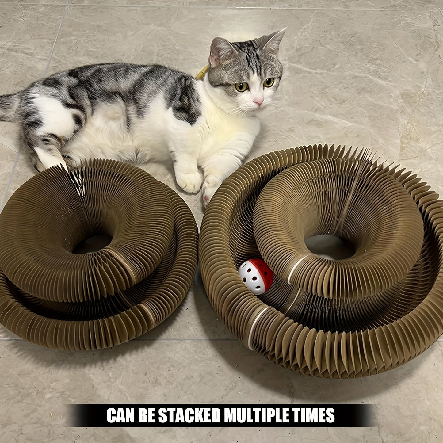 Cat Scratching Board Foldable Organ Design with Circular Ball Track & Bell Balls - Wear-Resistant Thickened Cardboard Scratcher, Interactive Indoor Cat Toy for All Ages