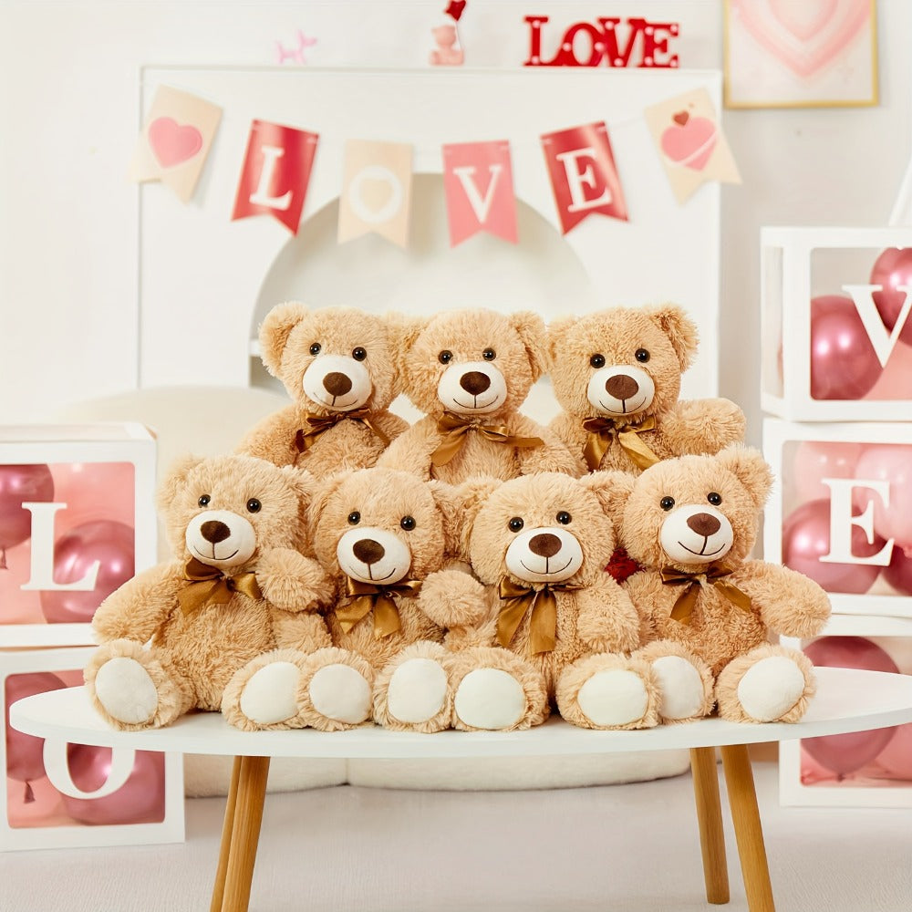 Teddy Bears Bulk Set 8 Pack 11 Inch Soft Stuffed Bear Plush Toys — Baby Shower Decorations Party Favors Classroom Prizes, Dark Brown & Khaki Bear Gift Set for Kids Birthday Holiday