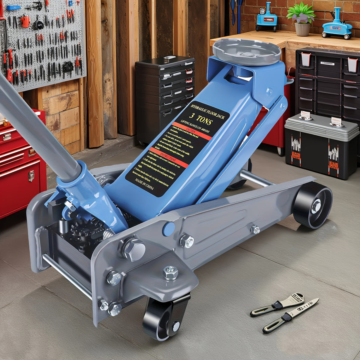 3 Ton Floor Jack, Equipped with Wheels, Can Be Safely Lifted And Quickly Lifted, with A Lifting Height Of 460mm And A Range Of 5.31 In-18.11in, Suitable for Various Cars