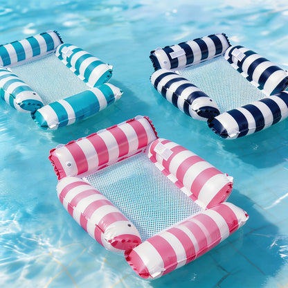 Inflatable Pool Float for Adults – Cooling Mesh Striped Swim Ring 110cm Floating Bed Chair, 2 or 3 Piece Set for Pool Beach Lake Summer Vacation