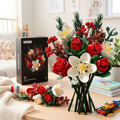 DIY Flower Bouquet Building Kit for Girls & Women – Rose & Lily Brick Set, Healing Series Desk Decoration, Buildable Artificial Flowers, Unique Mother's Day Birthday Valentine's Christmas Gift for Teens Adults