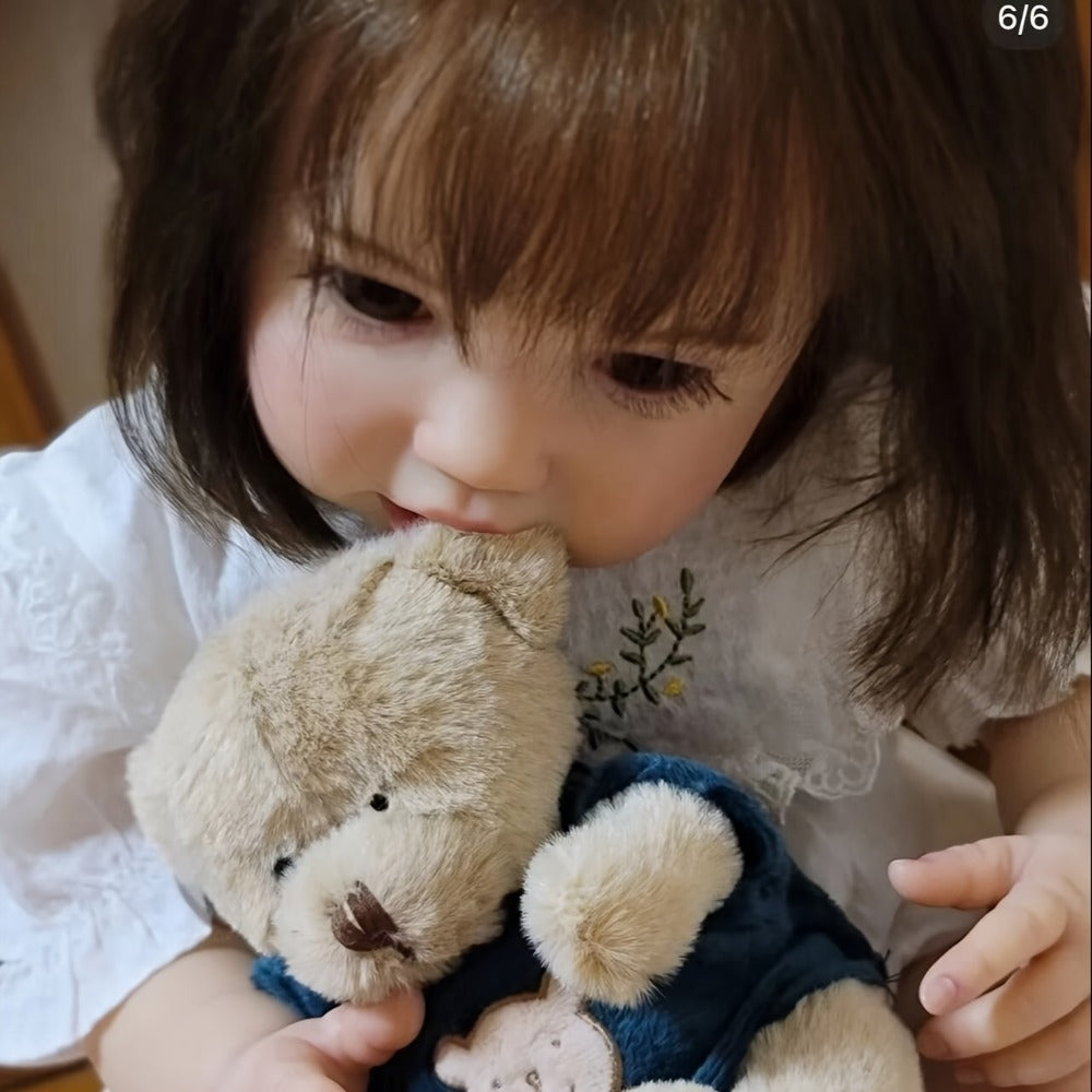 Reborn Baby Doll 24 Inch 60CM Lifelike Newborn Girl – Hand-Rooted Hair, Hand-Painted Skin, Soft Cloth Body, Vinyl Limbs, Clothes Pacifier Bottle Gift Set for Kids & Collectors Ages 3+