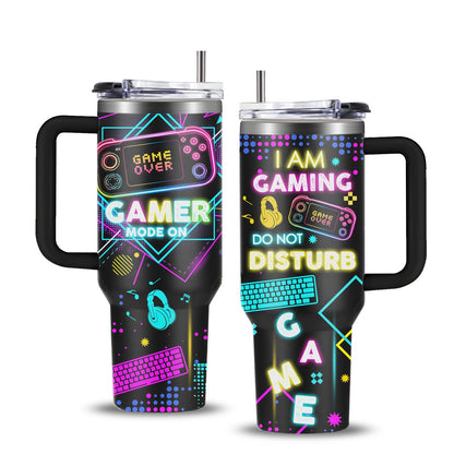 Gamer Tumbler 40oz with Lid & Straw - Insulated Gaming Cup Gift for Men, Boys & Teen Gamers - Double Wall Vacuum Tumbler for Hot & Cold Drinks, Cool Gaming Birthday Gift