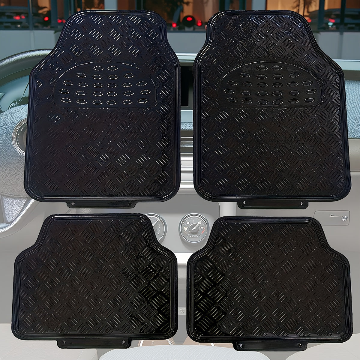 Waterproof Car Floor Mats 4pcs Set – PVC All-Weather Protection, Dustproof Easy-Clean Full Set for Cars, SUVs & Trucks, Anti-Slip, Multiple Colors Available
