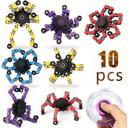 Fidget Spinners Robot Fingertip Toys 10 or 15 Pack – Stress Relief Mechanical Gyro Spinning Tops, Luminous & Standard, Party Favors for Kids Adults
