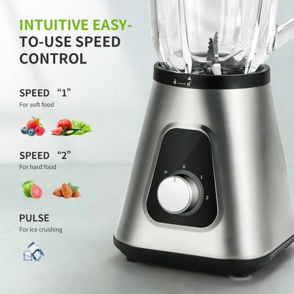 Countertop Blender 52oz Glass Jar & 22oz Portable Cup - 3-Speed Smoothie Juicer for Kitchen, Frozen Fruit, Milkshakes, Baby Food, Sauces & Fruit Purees, Powerful Home Blender Silver