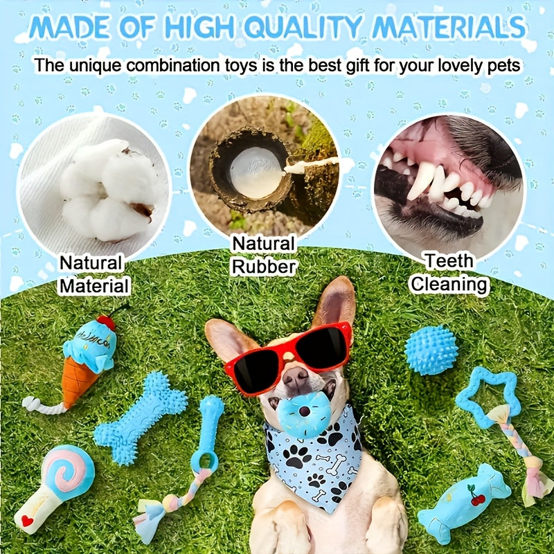 Puppy Chew Toy Set 5 Pieces - Non-Toxic Plush and Plastic Teeth Cleaning Toys for Small Dogs, Durable Teething Toy Bundle for Dental Health, Interactive Play and Self-Entertainment, Random Assortment