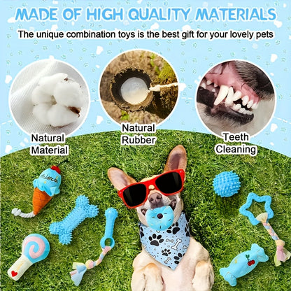 Puppy Chew Toy Set 5 Pieces - Non-Toxic Plush and Plastic Teeth Cleaning Toys for Small Dogs, Durable Teething Toy Bundle for Dental Health, Interactive Play and Self-Entertainment, Random Assortment