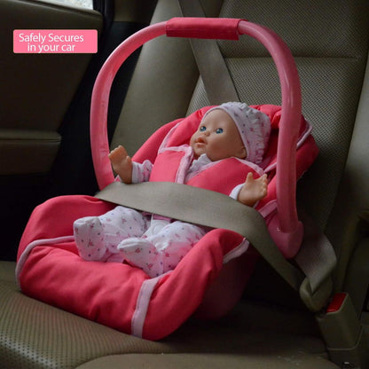 Doll Car Seat Carrier for 18 Inch Dolls Pink Unicorn Design 2-in-1 Baby Doll Travel Accessory Lead-Free Safety Tested Role Play Gift for Girls Ages 3+ Birthday Christmas