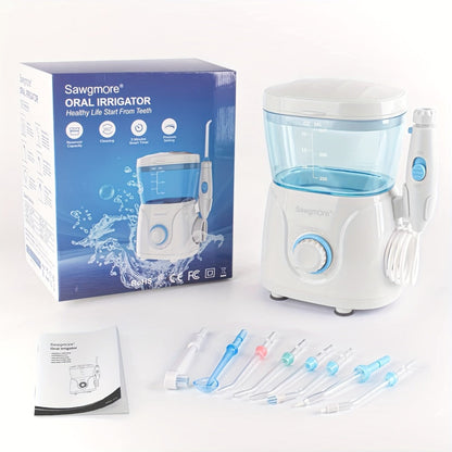 Desktop Water Flosser for Family Adults Kids 20oz Large Tank 10 Adjustable Pressure Levels 8 Nozzles Professional Oral Irrigator Electric Teeth Cleaner for Braces Implants Gum Health Home Use White