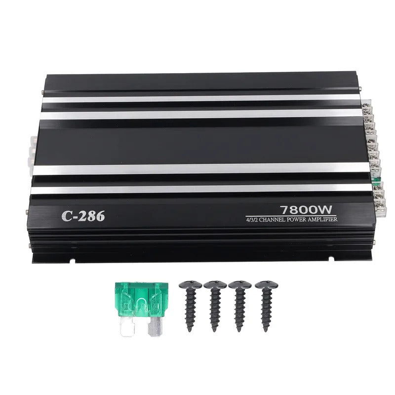 Car Stereo Amp Car Amplifier | 7800W 4 Channels A/B Class | Aluminum Alloy Pure Bass Power Amp for 12V Truck Boat UTV Motorcycle.