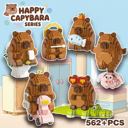 Capybara Micro Brick Building Set 562pcs Collector Edition – Miniature DIY Assembly Desk Decor Stress Relief Toy for Kids Teens Adults Capybara Lover Gift Birthday Easter Christmas Multiple Scenes