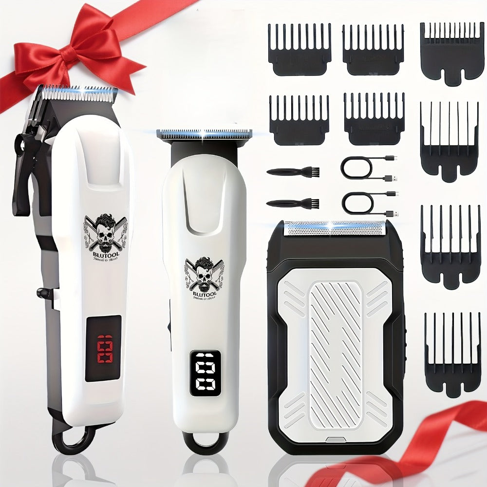Cordless Hair Clipper Set for Men USB Rechargeable Electric Shaver with LED Display - Professional Grooming Kit 2 or 3 Piece Wireless Hair Trimmer for Home & Travel Gift