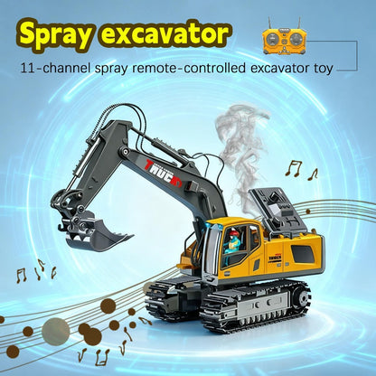RC Excavator Toy 1:24 Scale 2.4GHz 9-Channel Remote Control with Alloy Metal Cap Lights & Sound Rechargeable Battery – Construction Truck for Boys Ages 6+ Birthday Christmas Gift Multiple Colors
