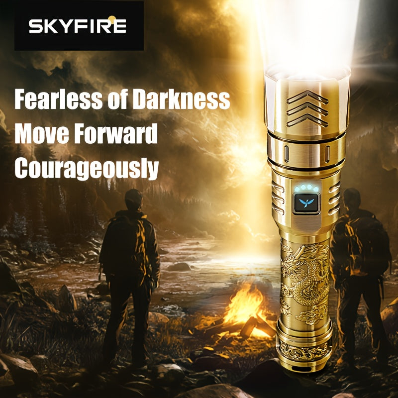 Rechargeable Flashlight 4000mAh - 1000 Lumen Dragon Pattern LED Torch, Zoomable Beam, Fire Starter Lens, 4 Modes, Aluminum Alloy for Camping, Outdoor & Emergency Use