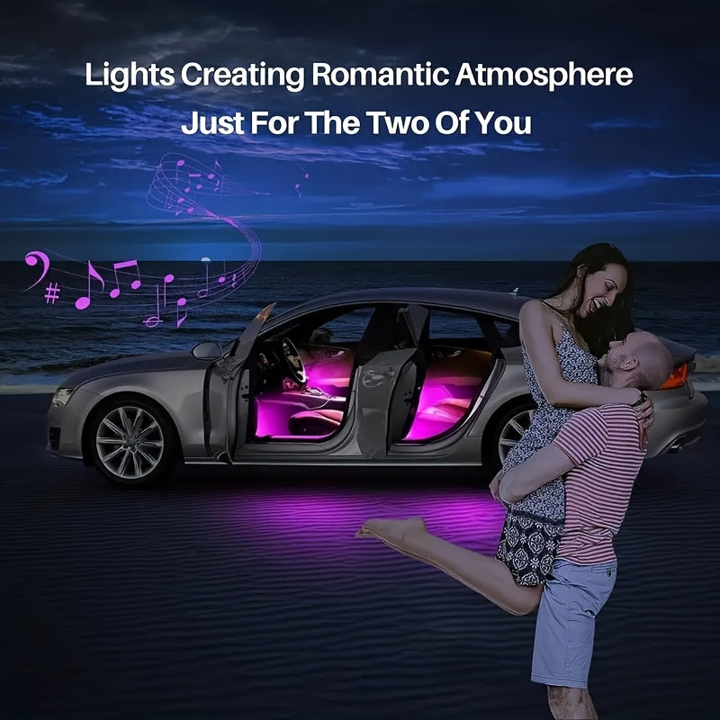 4pcs RGB LED Car Lights, 48 LEDs Interior Car Lights With Smart App Control, Multicolor Music Car Strip Light, Under Dash Lighting Kit For Car Truck SUV, Without Battery