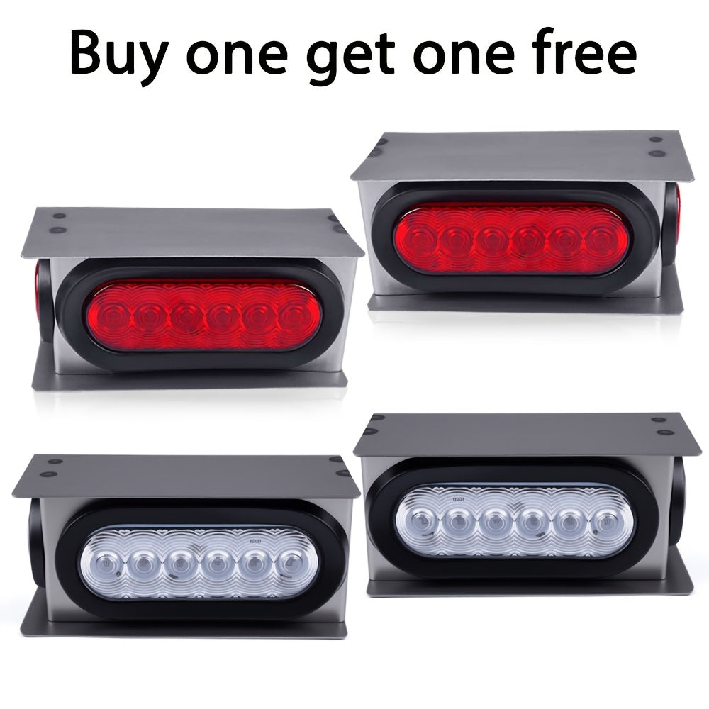 LED Trailer Tail Lights Steel Housing Box 6" Oval Stop Turn Tail Light + 2" Round Amber Marker Lights DOT Rated Heavy Duty for Semi Truck Cargo Boat Trailer, 14-Gauge Steel Enclosure