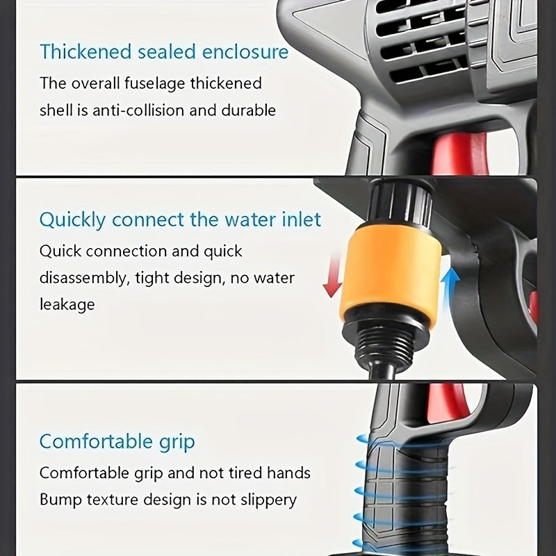 1 Wireless High Pressure Water Gun, Portable Cordless Car Washing Tool, Powerful Car Washing Tool, Garden Hose Nozzle, Multi-functional Watering Tool, Suitable for Home, Garden, Car, Elevator..