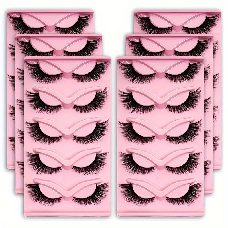 180 Pairs False Eyelashes Bulk Value Pack — Long Thick Cat Eye Strip Lashes, 6 Packs of 30 Pairs Flexible Clear Band Reusable Wispy Lashes for Glamorous Eye Makeup, Holiday Gift & Everyday Wear