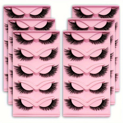 180 Pairs False Eyelashes Bulk Value Pack — Long Thick Cat Eye Strip Lashes, 6 Packs of 30 Pairs Flexible Clear Band Reusable Wispy Lashes for Glamorous Eye Makeup, Holiday Gift & Everyday Wear