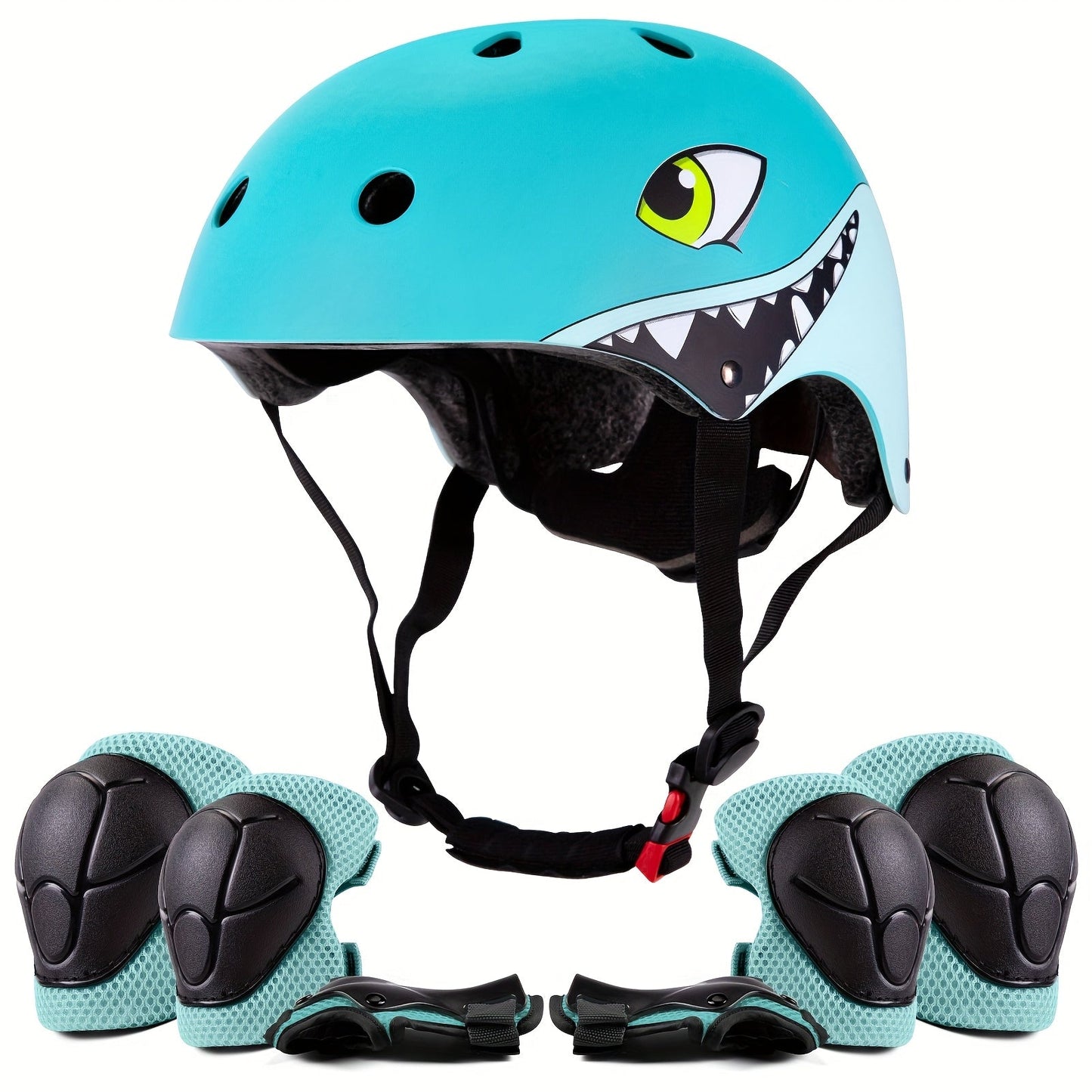 3D Shark Kids Bike Helmet with Knee and Elbow Pads Set – Ultra-Light 230g Adjustable Safety Helmet Ages 5+, 11 Ventilation Holes, Multi-Sport Protective Gear for Boys and Girls | Bike Scooter Roller Skate