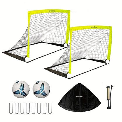 Portable Soccer Goals Set of 2 with Nets 4'x3' Backyard Indoor Outdoor Soccer Goal Kit with 2 Soccer Balls Pump and Carrying Bag for Kids Adults Training Practice