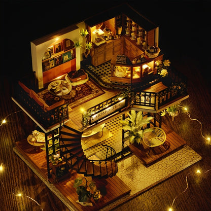 3D Wooden Miniature House Puzzle Model Kit Jungle Momo Tea – Handmade Retro DIY Craft No Glue No Battery Scene Building for Adults Teens Birthday Christmas Valentine Gift for Her
