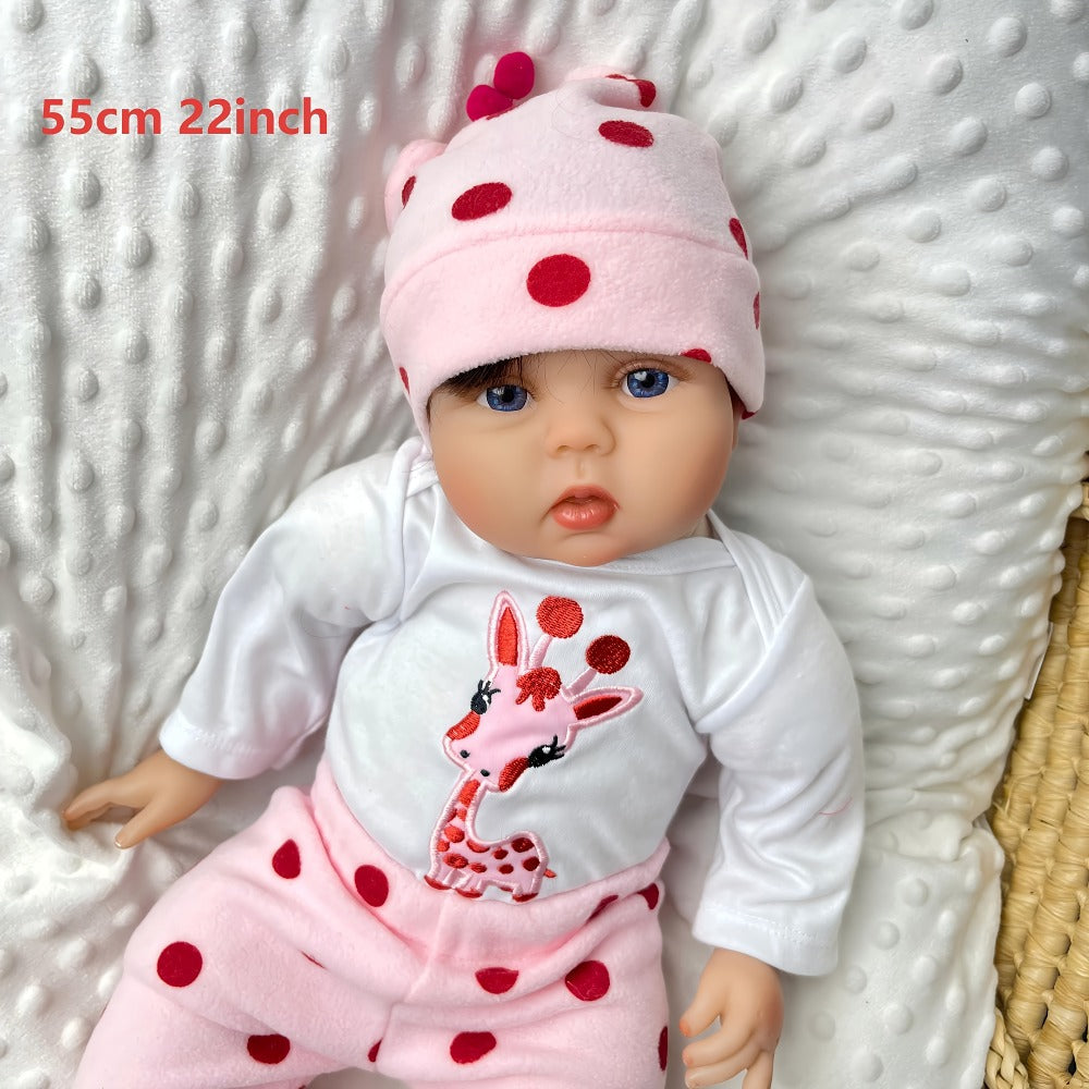Reborn Baby Doll 22 Inch with Pink Giraffe Plush – 55cm Realistic Newborn Girl Soft Vinyl & Cloth Body, Acrylic Eyes, Attached Wig, Birth Certificate & Outfit Included, Gift for Kids & Collectors