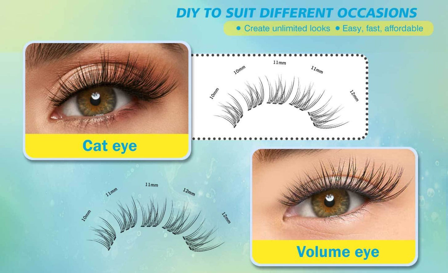 Pre-Glued Wispy Press-On Lash Clusters Kit with 2 Tweezers — Self-Adhesive No Glue Needed, Natural & Thick Fluffy Volume, Reusable Beginner-Friendly Individual Cluster Eyelashes for Daily Wear
