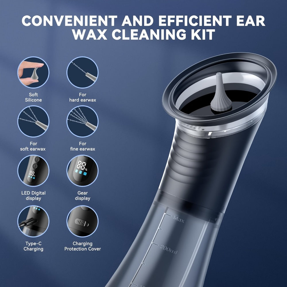 Electric Ear Cleaning System Professional Edition 3-Speed Hydraulic – Visual Waste Tank, Ear Dryer, USB Charging, Dry Dirty Storage, Safe Home Ear Wax Removal Kit Christmas Gift