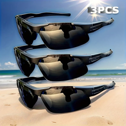 Men's Polarized Sunglasses 3 Pack – Half Frame Anti-Glare Driving Glasses, Wide Frame Lightweight UV400 Fashion Eyewear for Men, Set of 3 Pairs Value Bundle