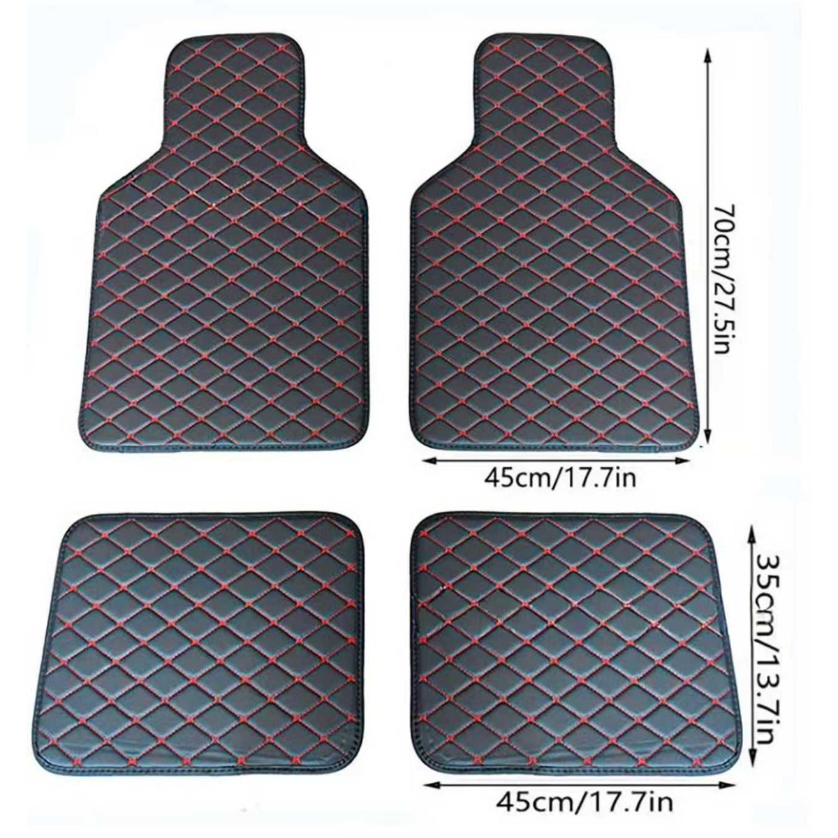 Luxury PU Leather Car Floor Mats 4-Piece & 5-Piece Set – Universal Non-Slip Wear-Resistant Full Coverage Front & Rear Row Auto Floor Mat for Most Vehicle Models (Red / Beige / Brown)