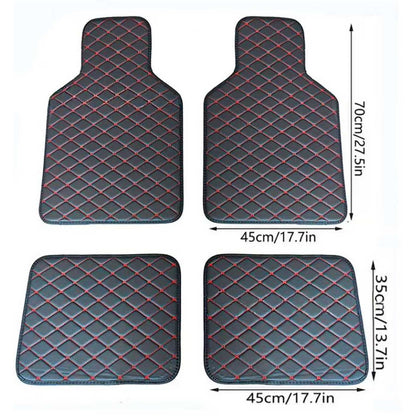 Luxury PU Leather Car Floor Mats 4-Piece & 5-Piece Set – Universal Non-Slip Wear-Resistant Full Coverage Front & Rear Row Auto Floor Mat for Most Vehicle Models (Red / Beige / Brown)